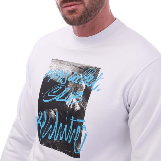 Men's Off White Rocks Type Slim Crewneck Sweatshirt in White Black - Image 3