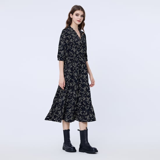 Cross-heart liberty print dress with frilled neckline - Image 2