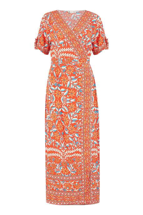 Yumi Orange Floral Printed Dress - Image 4