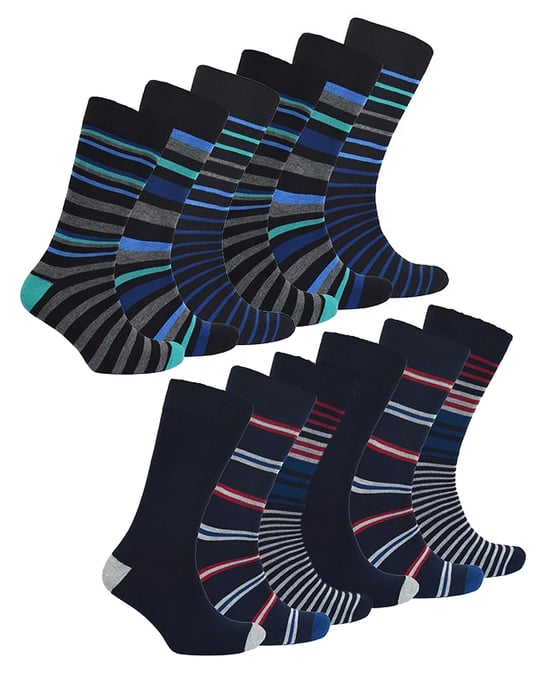 12 par multipack bambustrumpor för herrar | nyhet flerfärgad vadderad rolig design Crew Socks - Assorted - Image 1