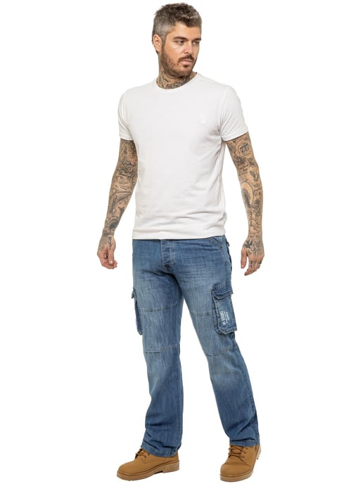 Enzo | Mens Cargo Combat Jeans - Blue
