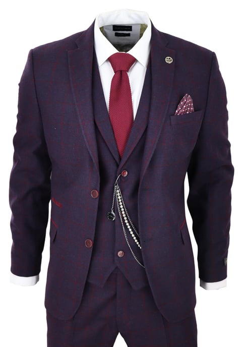 Heren 3-delige Tweed Pak Pruim Paars Ruit Peaky Blinders Klassiek 1920 Gatsby - Image 1