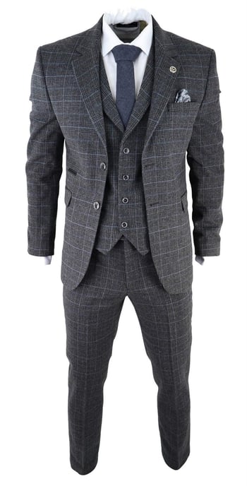 Heren Grijs Ruit 3-delige Tweed Pak Peaky Blinders 1920s Gatsby Aangepast Fit - Image 2