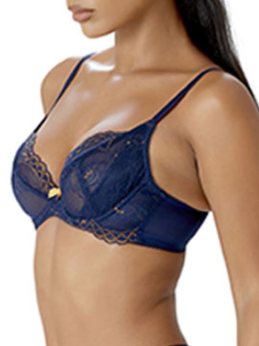 Superboost Lace Non Padded Plunge Bra - Midnight Blue/Gold