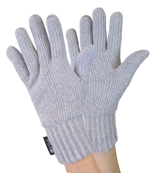 Ladies Thinsulate Hat and Gloves Set | THMO | Soft Chenille Ribbed Beanie Hat & Gloves for Women - Grey - Image 2