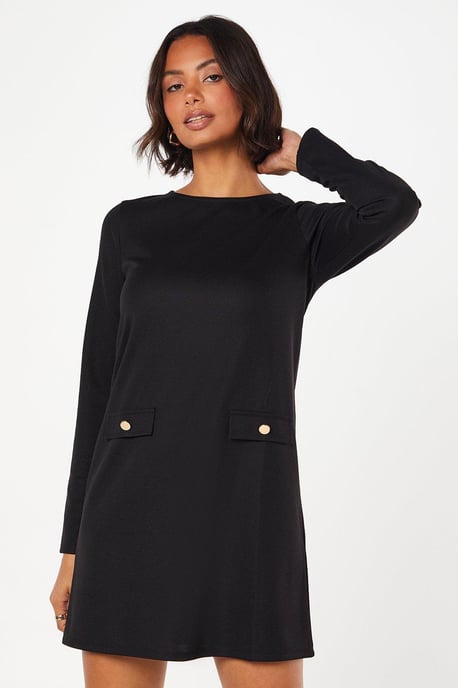 Ponte Button Pocket Dress
