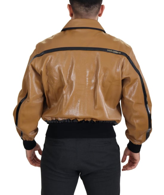 Dolce & Gabbana Mörk Kamel Bomull Full Zip Blouson Herrjacka - Image 3