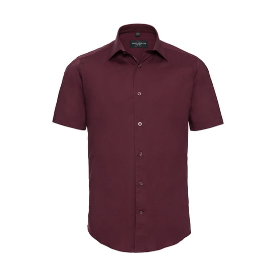 Russell Collection Mens Fitted Short-Sleeved Shirt (Port) - Image 1