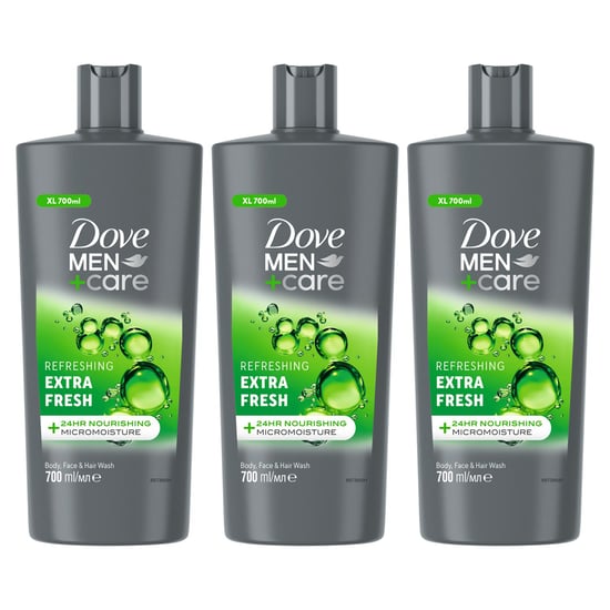 Dove Men+Care 3-in-1 Body, Face & Hair Wash Refreshing Extra Fresh 700ml, 3 Pack