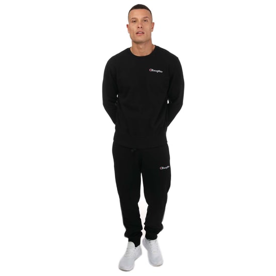 Men's Champion Crew Neck Small Script Logo Sweatshirt in Black
