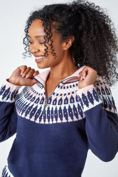 Petite Fairisle Zip Detail Jumper