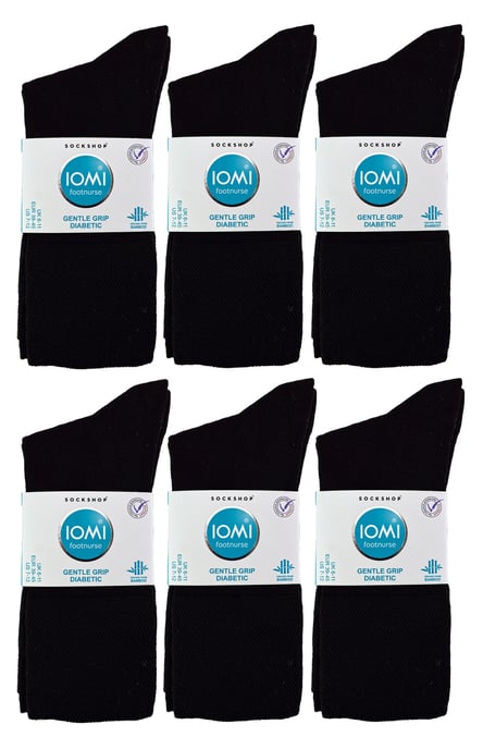 IOMI - 12 Pair Multipack Mens Diabetic Bamboo Socks | Extra Wide Seamless Socks with Non Elastic Gentle Grip Top - Black - Image 2