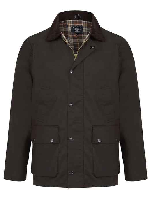 Brown Cotton Wax Jacket With Corduroy Collar