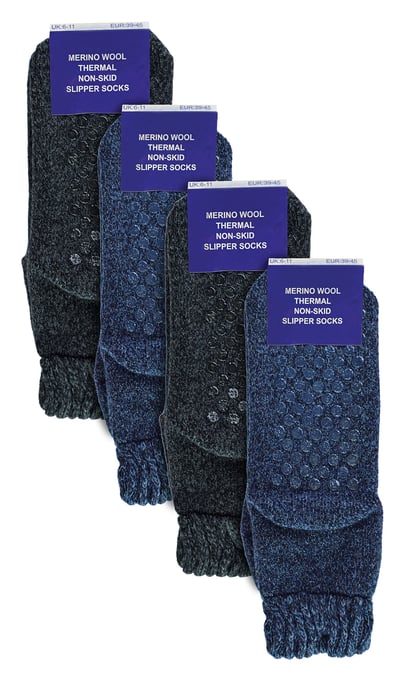 Sock Snob - 4 par varma tjocka strumpor i merinoull för herrar - Assorterade - Image 2