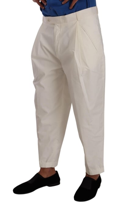 Dolce & Gabbana White Cotton Stretch Dress Pants with Logo Details - Image 2