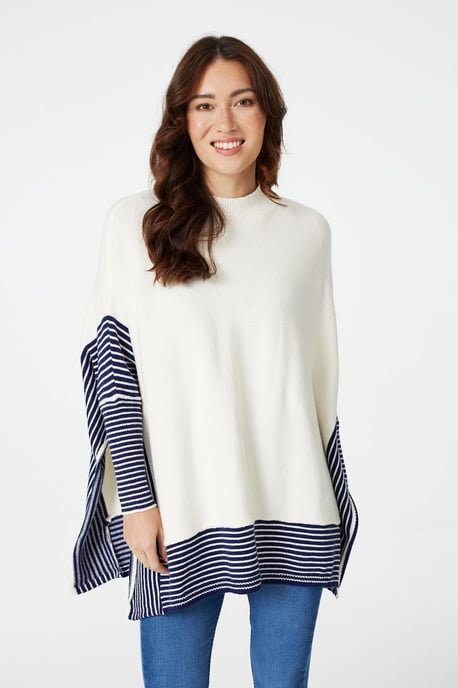 Cream Striped Oversized Knitted Jumper