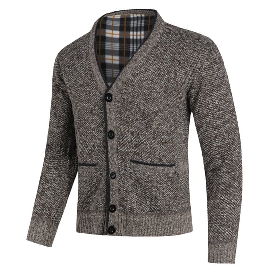 Men's Cardigan with Two Pocket Button Stand-Up Collar Cardigan for Winter Brown