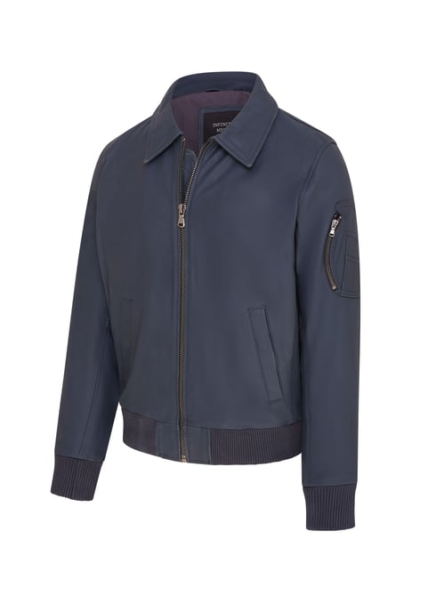 Mens Navy Blue A2 Cowhide Leather Bomber Jacket-Eura