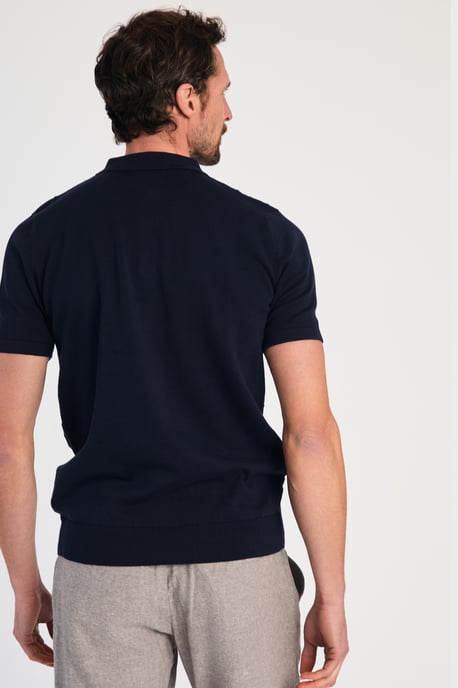 Dark Navy Cotton Short Sleeve Button-Up Polo Shirt