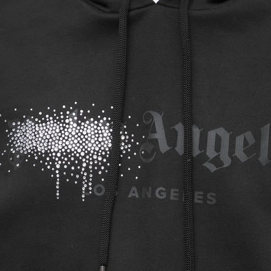 Palm Angels Rhinestone Logo Print Hoodie in Black