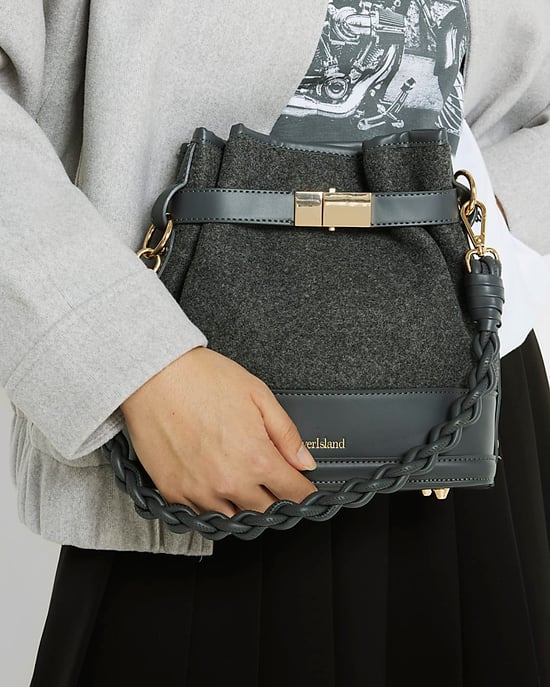 River Island Womens Bucket Bag Grey Faux Wool