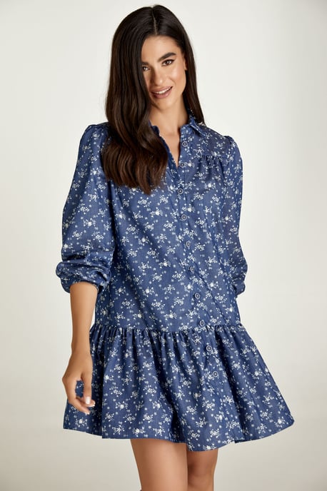 Indigo bloemenjurk met knopen - Image 5