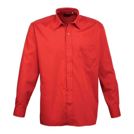 Premier Mens Poplin Long-Sleeved Shirt (Red) - Image 1