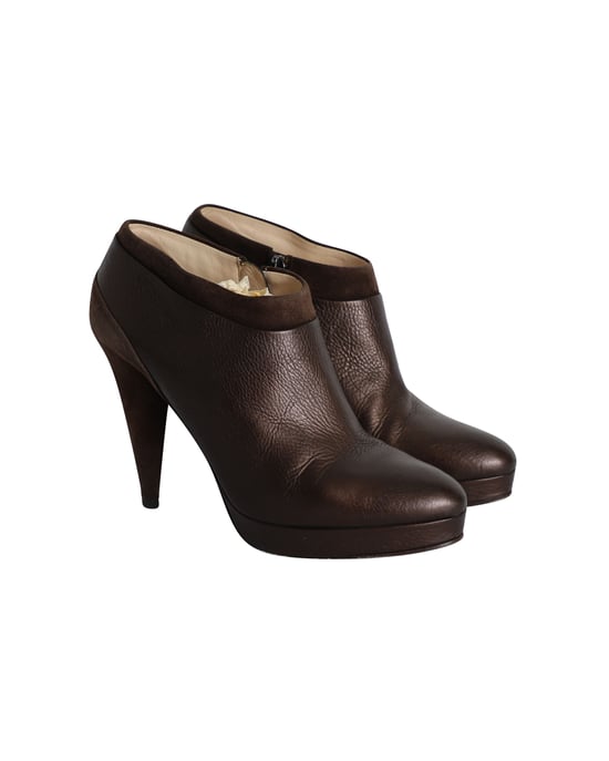 Prada Suede-Trim Booties in Brown Leather - Image 3