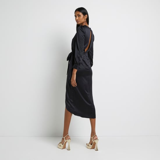 princess polly baby blue dress River Island Womens Wrap Midi Dress Black Satin