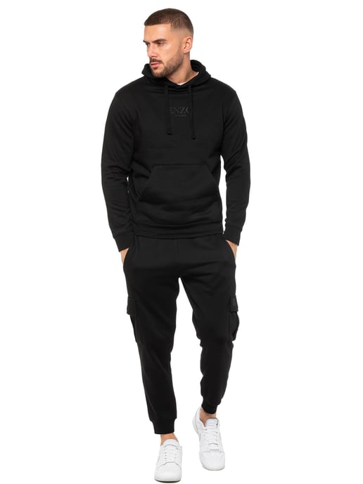 Enzo | Mens Pullover Hoodie Tracksuit Set - Black