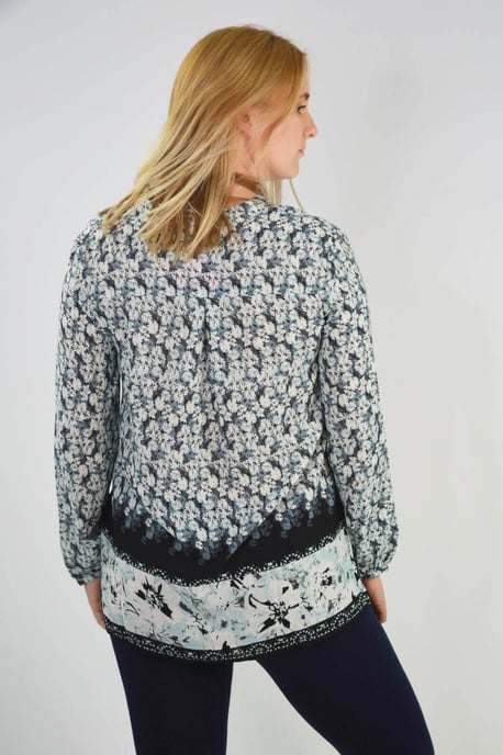 Blue Border Print Tunic Top