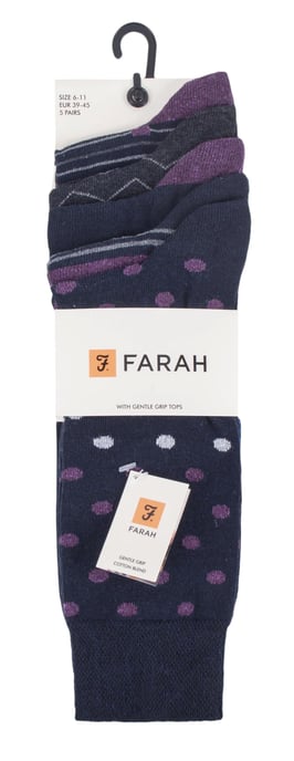 Farah - 5 Pack Mens Thin Breathable Classic Polka Dot Patterned Soft Top Cotton Dress Socks - FCS273NVYPUR (Polka Dot) - Image 2