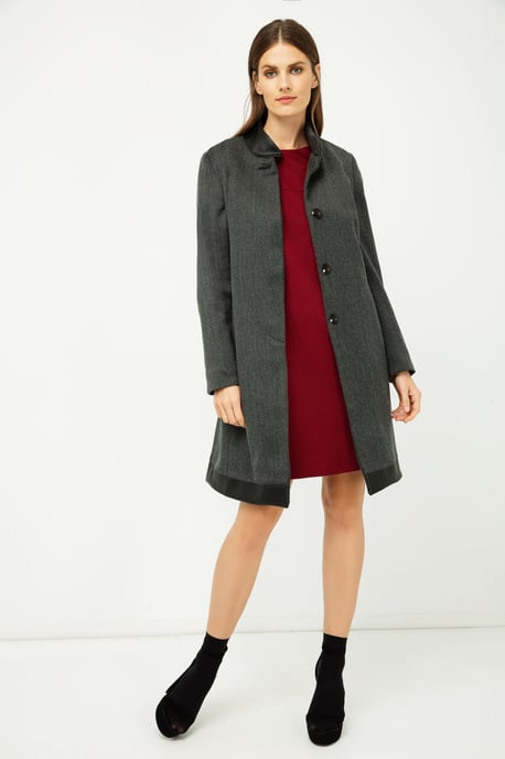 Dark Grey Coat with Pleather Detail