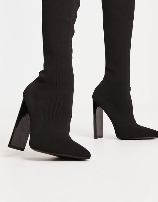 ASOS DESIGN Petite Kylee high-heeled knitted over the knee boots in black