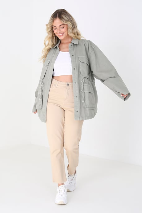 Light Khaki 'Reine' Cotton Twill Utility Jacket
