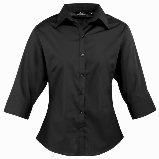 Premier Womens/Ladies Poplin 3/4 Sleeve Blouse (Black) - Image 1