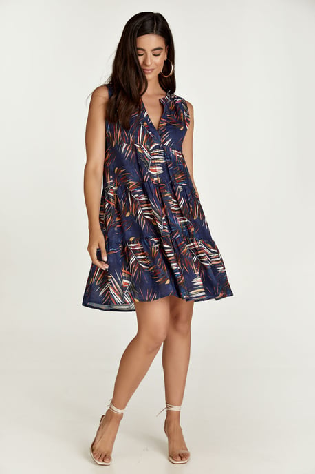 Sleeveless Leaf Print A Line Dress