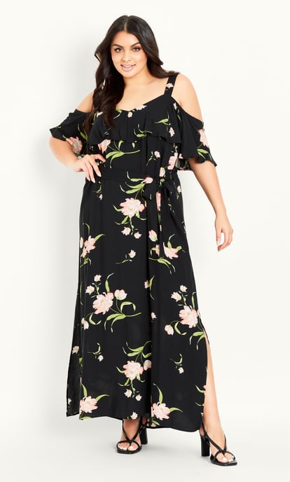 EVANS Women's Floral Overlay Dress - black