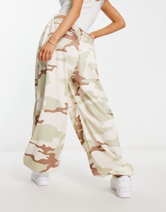 ASOS DESIGN satin parachute trouser in camo-Multi