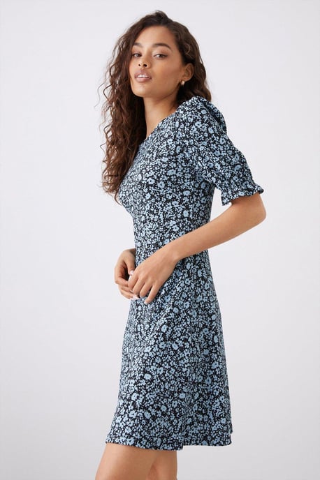 Petite Blue Floral Mini Dress - Image 1