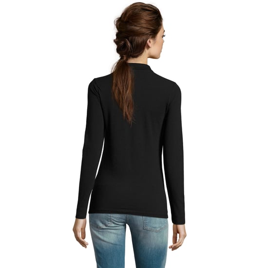 SOLS Dames/dames Perfecte Lange Mouw Pique Polo Shirt (Zwart) - Image 3