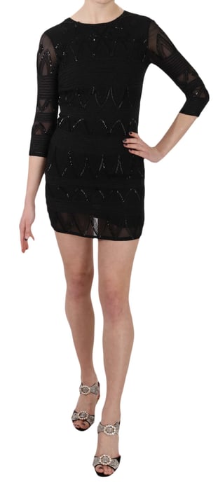 John Richmond Black Silk Sequined Mini Shift Gown - Image 1