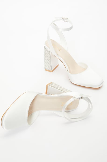 Bridal White Pearl Block Heel Sandal