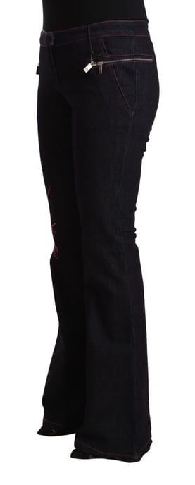 Exte Women's Black Cotton Stretch Mid Waist Cotton Flared Denim Jeans