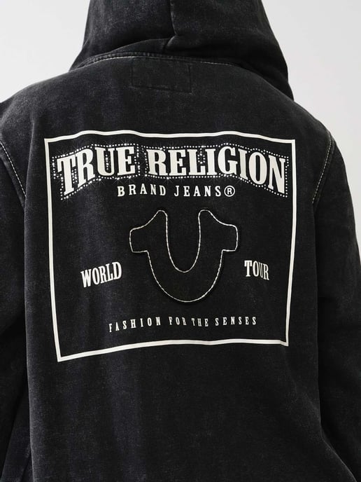 Washed Big T Boyfriend Zip Up Hoodie in Black