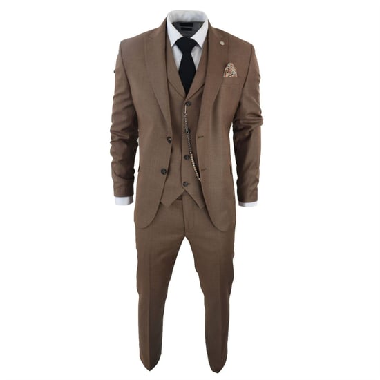 Men's Classic 3-Piece Plain Brown Suit - Image 1