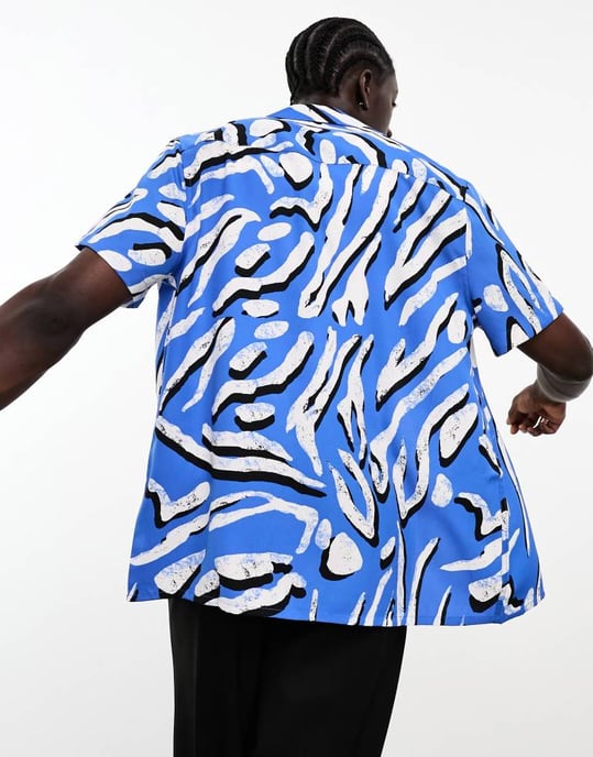 ASOS DESIGN relaxed deep revere shirt in blue zebra print