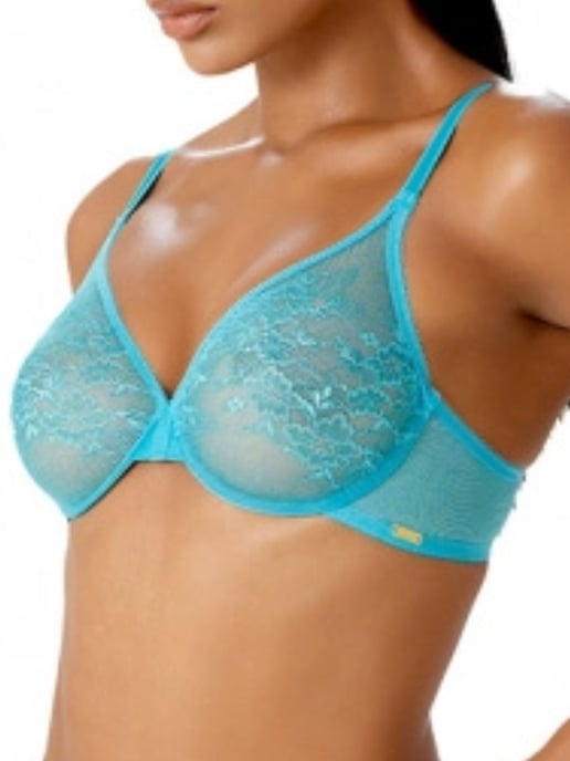 Glossies Lace Sheer Moulded Bra - Turquoise Sea