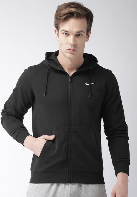 Nike Fleece Heren Zip Through Club Swoosh Hoodie In Zwart - Image 1