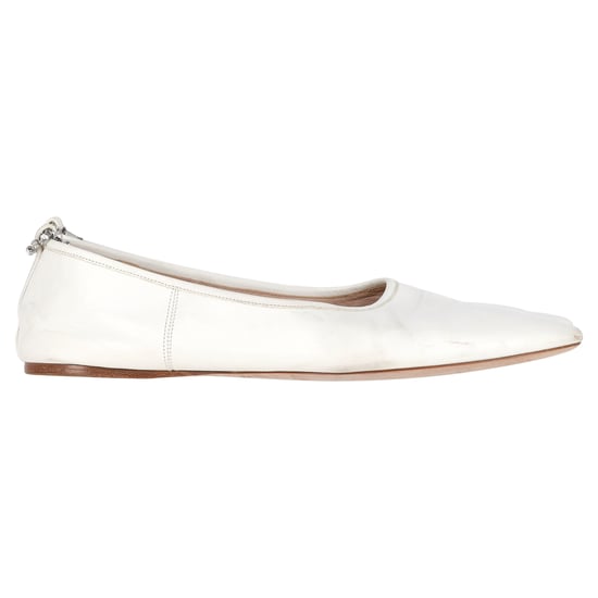 Miu Miu Embellished-Strap Pointed-Toe Ballet Flats in White Leather - Image 1